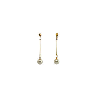 Long Golden Pearl elegante oorhangers met parel 1