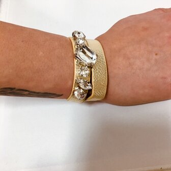 Bracelet Diamond Gold Beige Leather