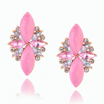 Earrings Trendy Crystal Pink Stones Gold