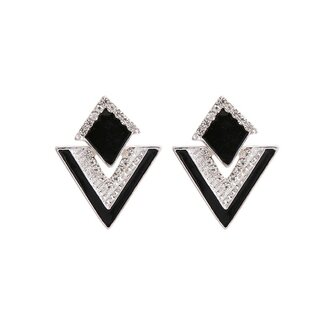 Earrings Luxury Triangle Black Stud Silver