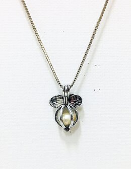 Necklace Ribbon Caged Pearl Silver