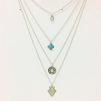 Necklace Multi Layher Silver Meets Turquois