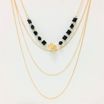 Necklace Multi Layher Gold &amp; Black Squares