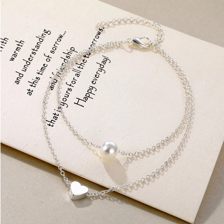 Tiny Love Pearl Silver Ankle Bracelet