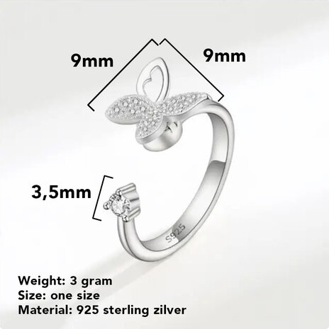 Fly away anxiety ring zilver