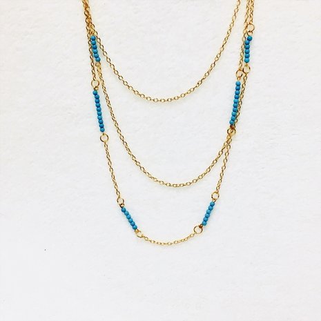 Necklace Multi Layher Blue Bead Gold
