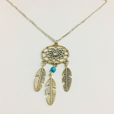 Necklace Feathers On Circle Silver