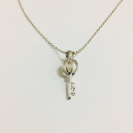 Necklace Caged Pearl Key Silver