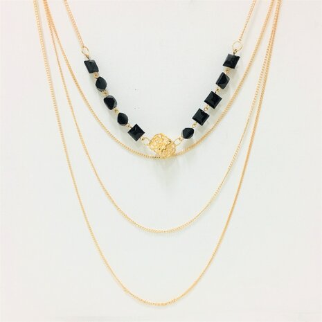 Necklace Multi Layher Gold & Black Squares