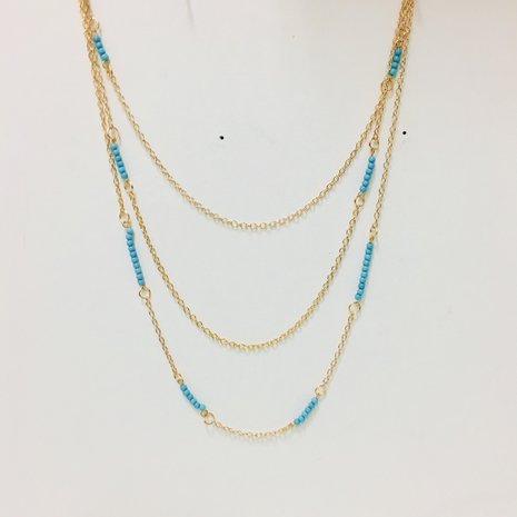 Necklace Multi Layher Blue Bead Gold