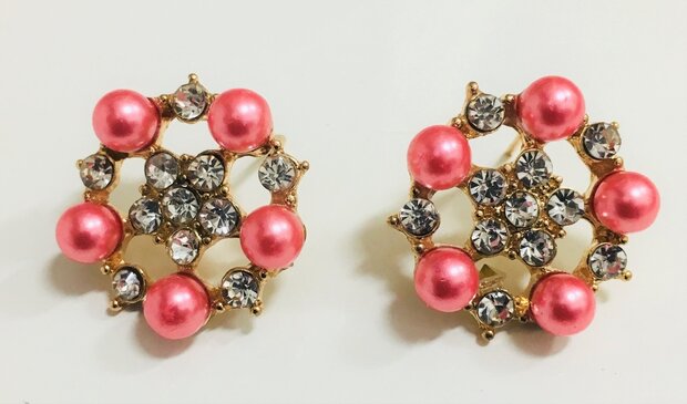 Golden Crystal Earrings Pink