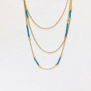 Necklace Multi Layher Blue Bead Gold