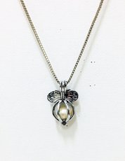Necklace Ribbon Caged Pearl Silver