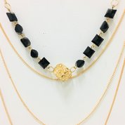Necklace Multi Layher Gold & Black Squares