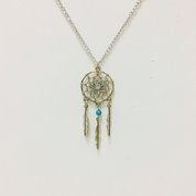 Necklace Feathers On Circle Silver