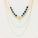 Necklace Multi Layher Gold & Black Squares