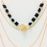 Necklace Multi Layher Gold & Black Squares
