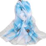 Floral Shawl White Blue