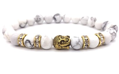 Bracelet Charm Buddha Gold White Grey Beads